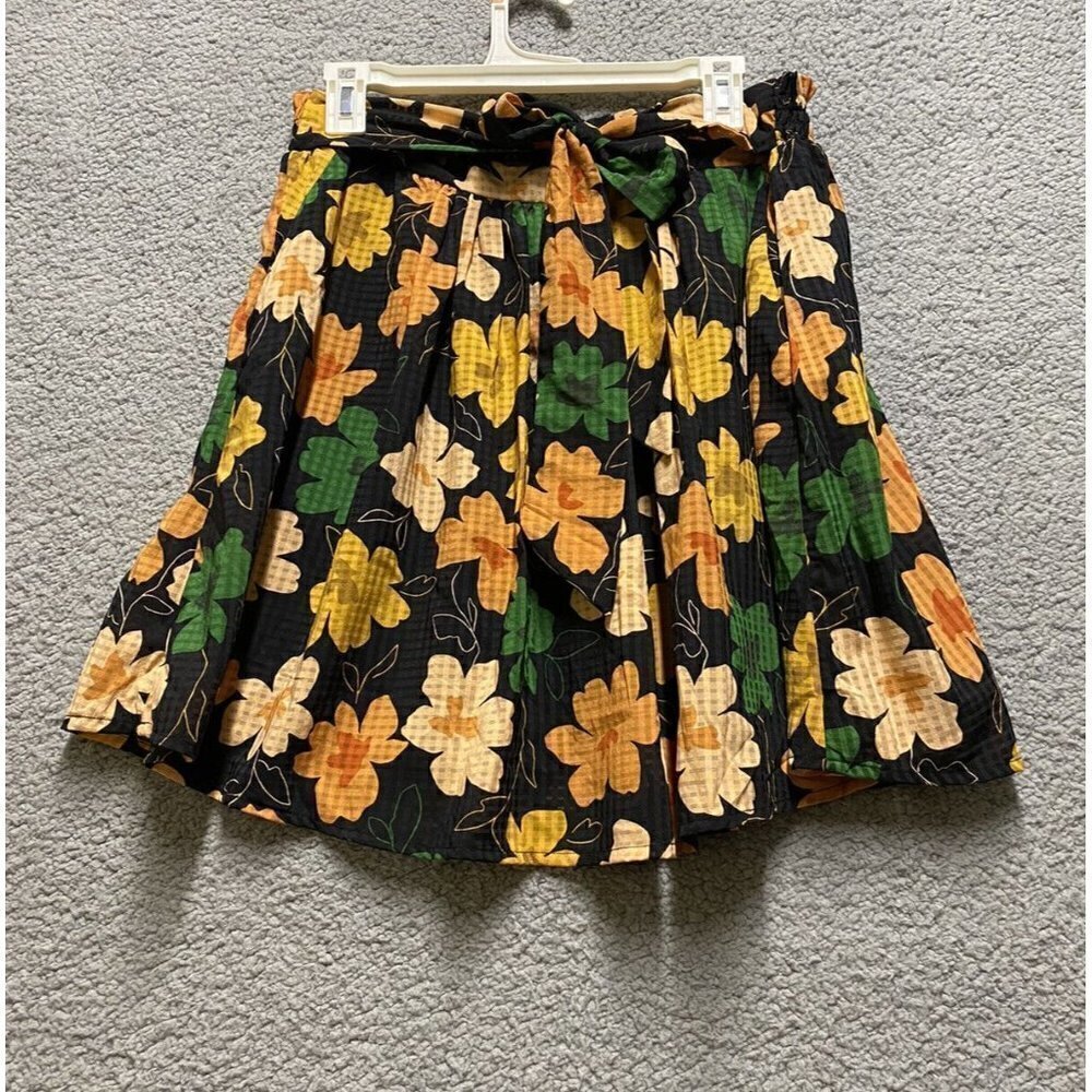 Women's Wide Belt Mini Skirt Who What Wear Hand Drawn Floral Lined Size M New